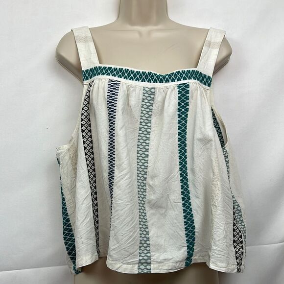 Splendid Elian Square Neck Tank Top size XL cream/teal - Picture 2 of 14